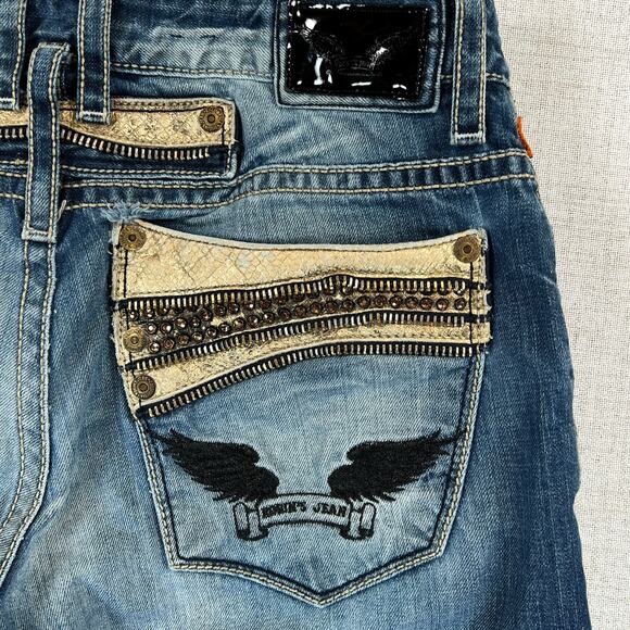 Robin's Jean Mid Rise Straight Leg Jeans Men's 33x31.5 VIP Gold Zipper Whiskered - Picture 7 of 16